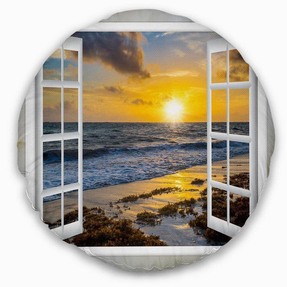 1946 Designart Open Window to Bright Yellow Sunset' Modern Seascape Throw
